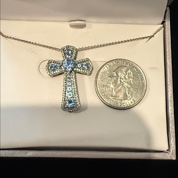 Sterling Silver and Blue Cross Pendant Necklace NWT - Picture 2 of 2